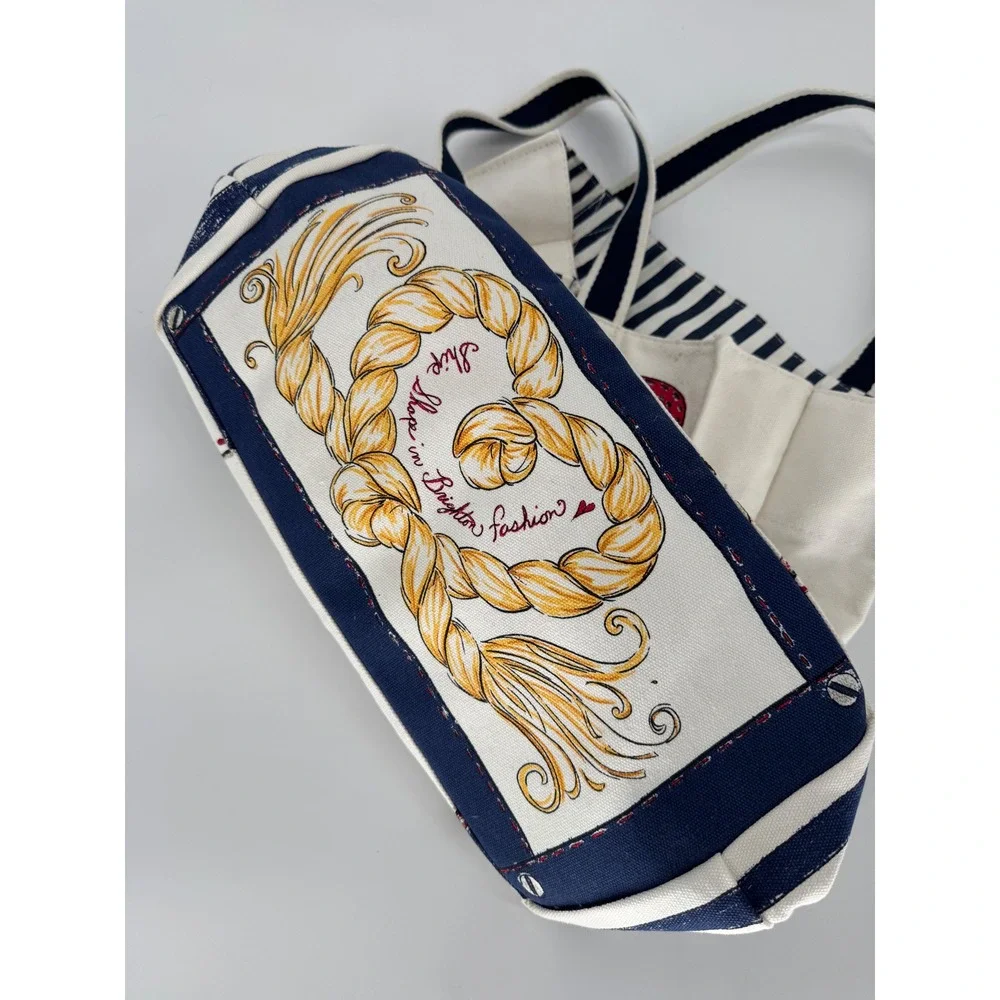 Brighton Nautical Canvas Tote Bag Anchor Sailboat Beach Scene Cream‎ Navy - Picture 5 of 8